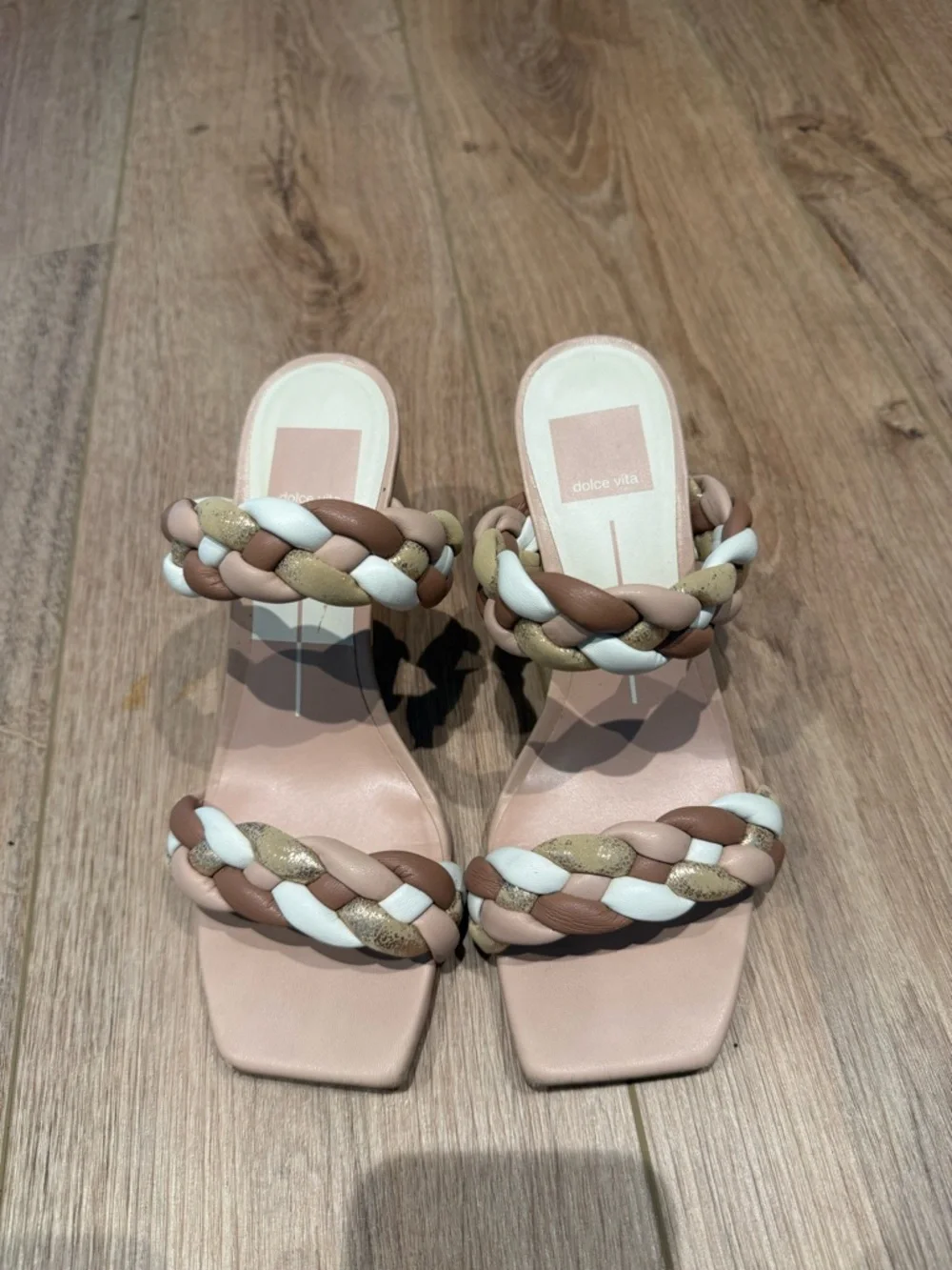 Dolce‎ Vita Blush, White & Gold Braided Strap Heeled Sandals